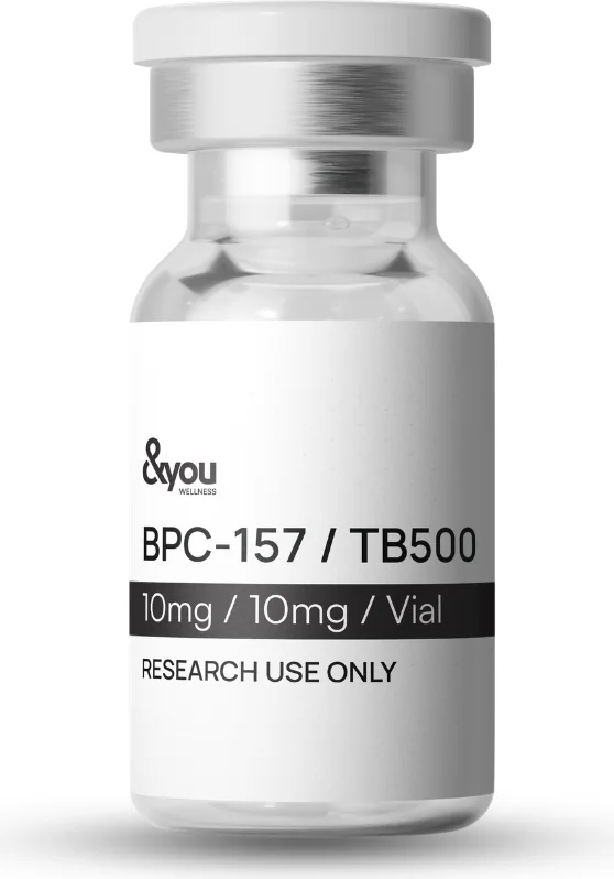 A vial of Wolverine Blend, a BPC-157 and TB-500 research peptide, labelled for research use only